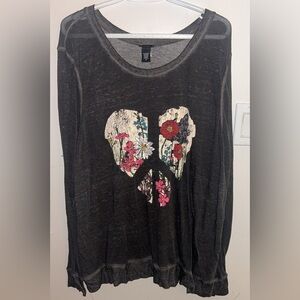 torrid Black Long-Sleeve Floral Peace Sign Tee